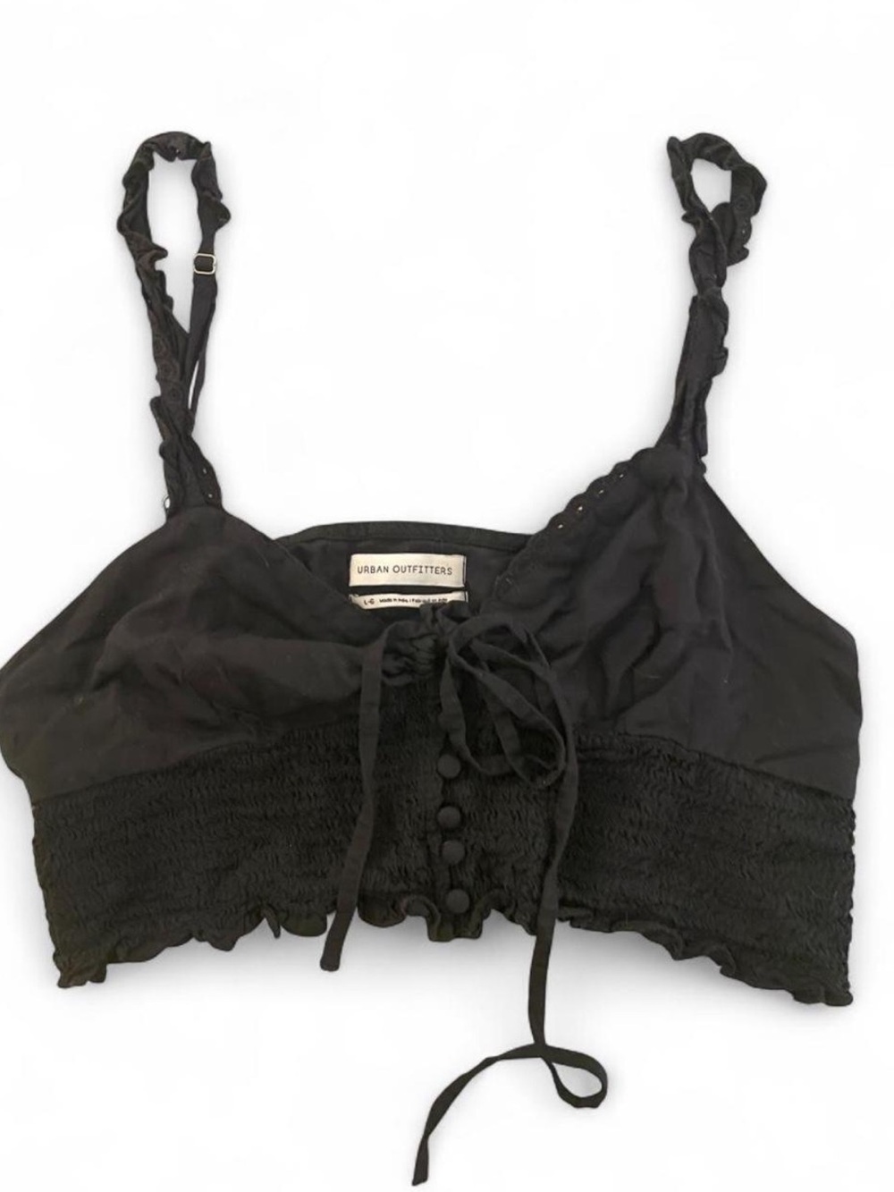 Urban Outfitters Black Smocked Tie-Front Cropped tank